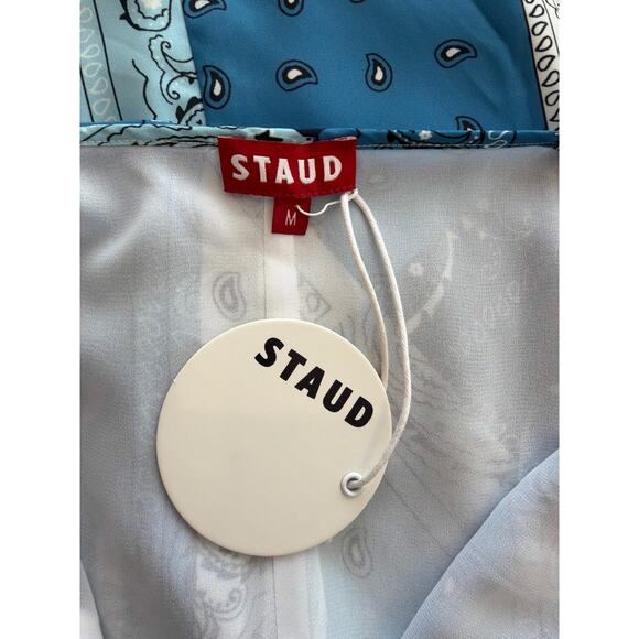 STAUD Dolores Bandana Print Slip Dress Patchwork Blue Capri Midi NWT Medium - Picture 6 of 7